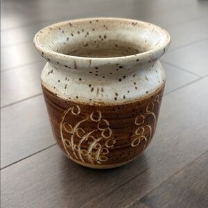 Handcrafted Brown & Cream Ceramic Vase, Pottery Home Decor Vintage, Planter Pot